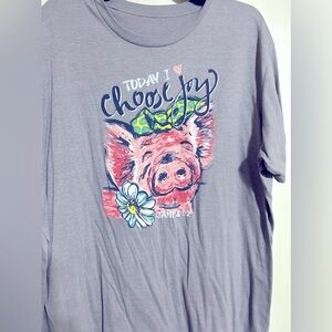 Gray Graphic Tee with Pig Design